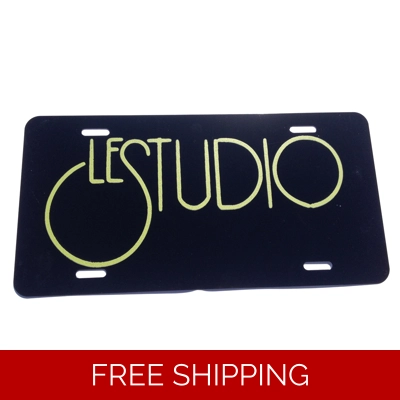Le Studio License Plates Black Lime Green Logo